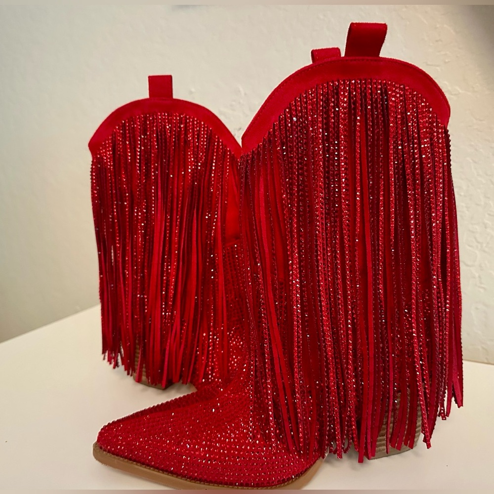 Sparkle Red Fringe Women's Boots *barely worn!*